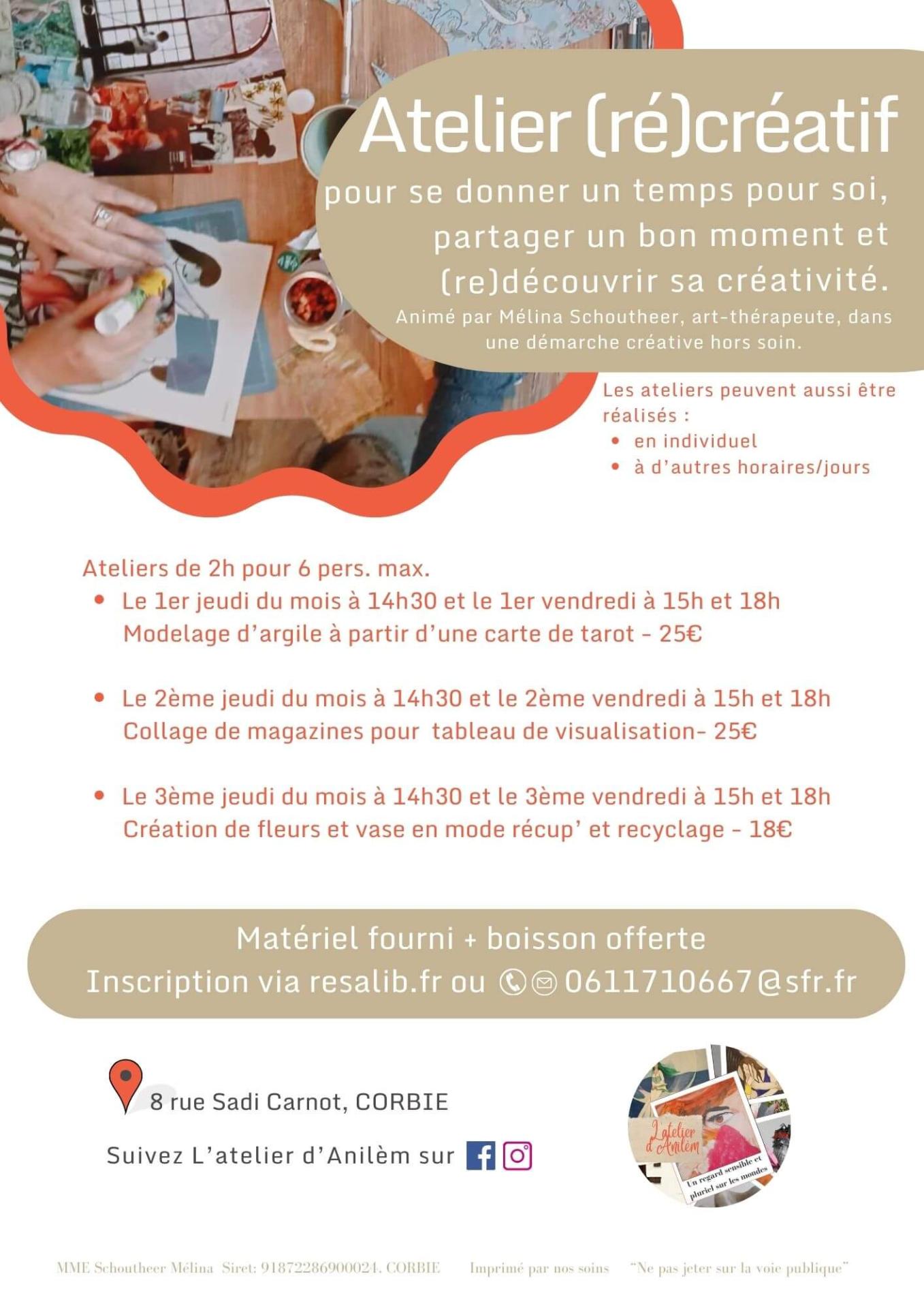 Flyer atelier creatifs melina schoutheer l atelier d anilem corbie amiens